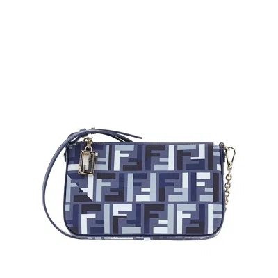 Fendi Ff Coated Fabric 'baguette' Pouch In Blue