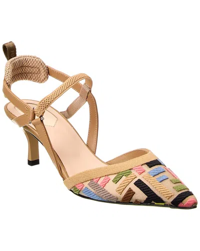 Fendi Ff Colibri Lite Medium Mesh & Leather Slingback Mule