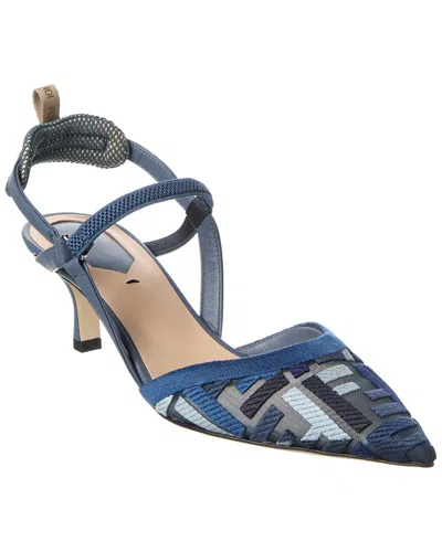 Fendi Colibri Ff Pointed Slingback Kitten Pumps In Blue