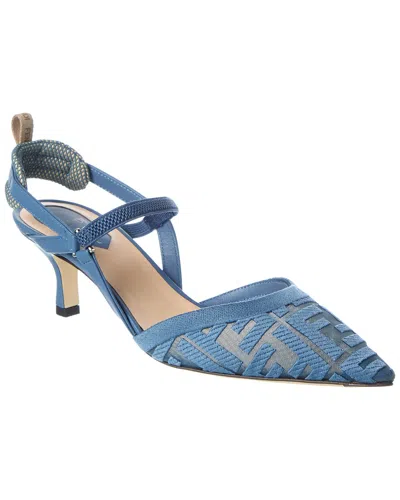Fendi Ff Colibri Lite Medium Mesh & Leather Slingback Mule In Blue