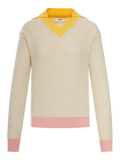 Fendi Ff Color Block Cotton And Silk Sweater In Pink