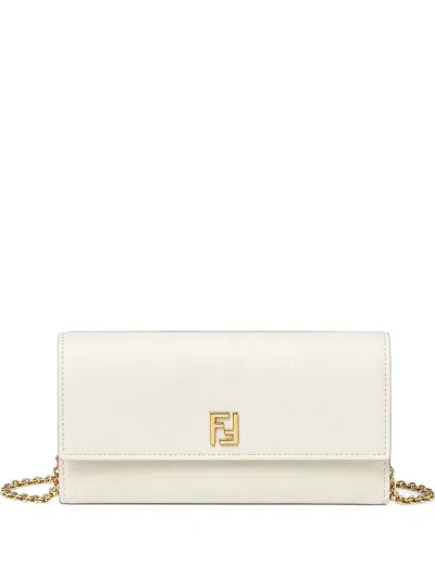 Fendi Ff Continental Wallet With Chain In White