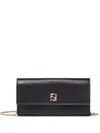 Fendi Ff Continental With Chain Black Leather Wallet In Black