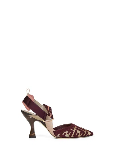 Fendi Ff Cornely Embroidered Slingback Pump In Burgundy