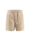 Fendi Women Beige Shorts With Elastic Waist And Wide Leg In Chambray Ff Woman In White