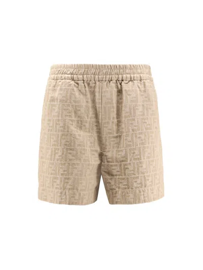 FENDI FF COTTON AND LINEN SHORTS