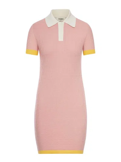 Fendi Women Cotton And Silk Blend Short Dress With All-over Ff Motif In Pink