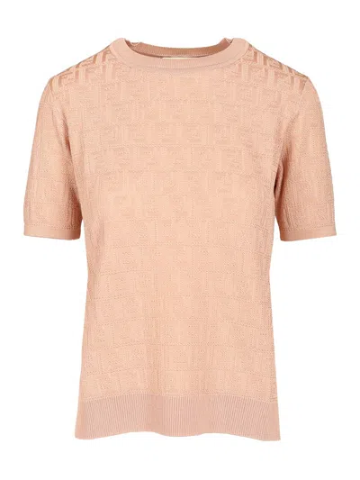 Fendi Ff Cotton And Viscose Sweater Knitwear Rose In Gold