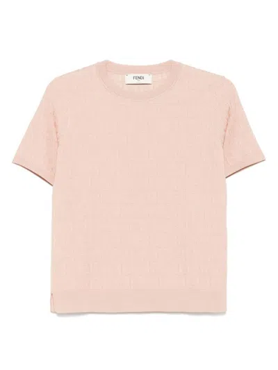 Fendi Ff Cotton Blend Knitted T-shirt In Pink