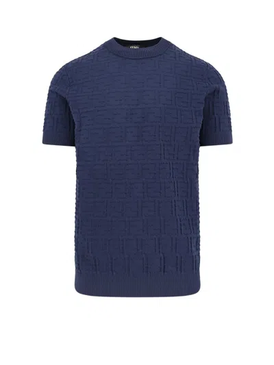 Fendi Ff Cotton Blend Sweater In Blue
