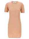 Fendi Cotton Short Sleeve Dress With Textured Pattern In Neutral
