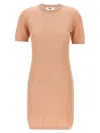 Fendi Cotton Short Sleeve Dress With Textured Pattern In Neutral