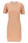 Fendi Cotton Short Sleeve Dress With Textured Pattern In Neutral