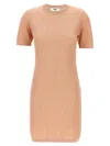 Fendi Cotton Short Sleeve Dress With Textured Pattern In Orange
