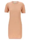 Fendi Cotton Short Sleeve Dress With Textured Pattern In Neutral