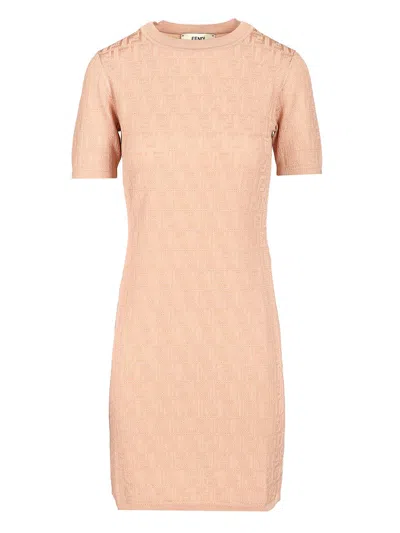 Fendi Ff Cotton Dress Dresses Rose In Gold