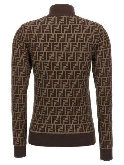 Fendi Ff Cotton High-neck Sweater In Brown