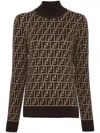 Fendi Ff Jacquard Turtleneck Sweater In Brown