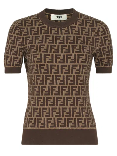 Fendi Ff Cotton Jersey In Brown
