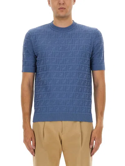 Fendi Ff Cotton Knit T-shirt In Blue
