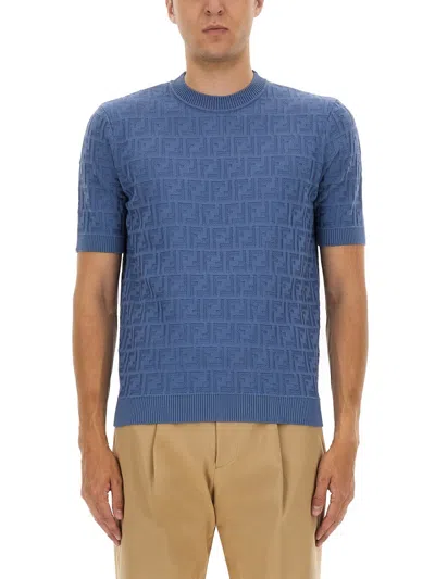 Fendi Ff Cotton Knit T-shirt In Blue