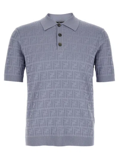 Fendi Ff Cotton Shirt Polo Light Blue In Gray