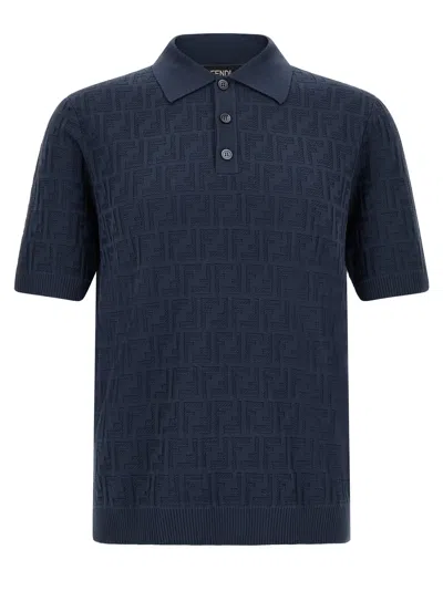 Fendi Ff Cotton Polo Shirt In Blue