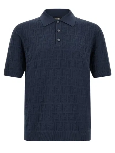 Fendi Ff Jacquard Logo Polo Shirt In Blue