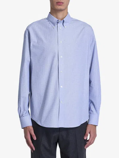 Fendi Ff Cotton Shirt In Light Blue