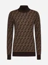 Fendi Ff Jacquard Turtleneck Sweater In Brown
