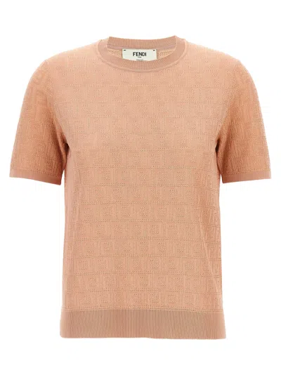 Fendi Ff Cotton T Shirt In Neutral