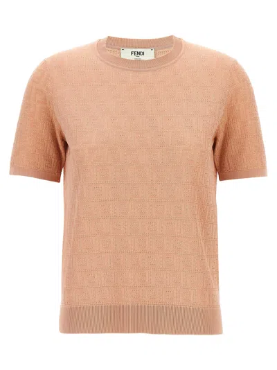 Fendi Woman Beige Tops In Pink