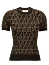 Fendi Cotton Sweater With All-over Ff Motif In Brown