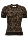 Fendi Cotton Sweater With All-over Ff Motif In Brown