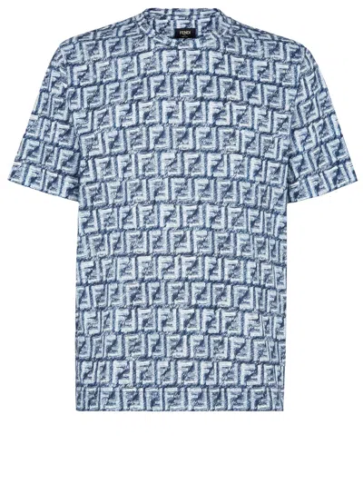 Fendi T-shirt J.fringed Print Ff In Blue