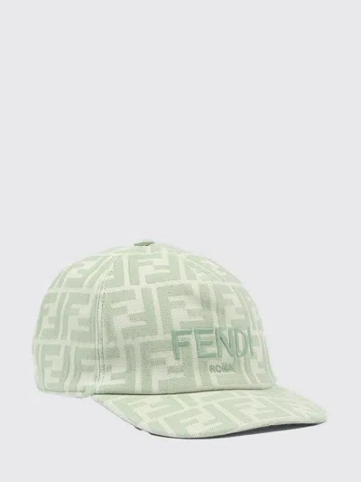 Fendi Ff Cotton Twill Hat With Jacquard Monogram In Green