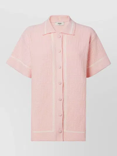 Fendi Ff Crochet Knit Polo Shirt In Pink
