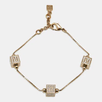 Pre-owned Fendi Ff Crystal Cube Gold Tone Station Bracelet