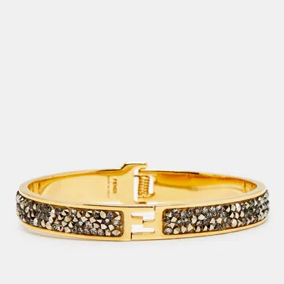 Pre-owned Fendi Ff Crystal Studded Gold Tone Bracelet