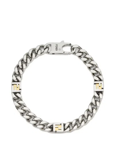 Fendi Ff Cube Silver And Gold-coloured Bracelet In Metallic