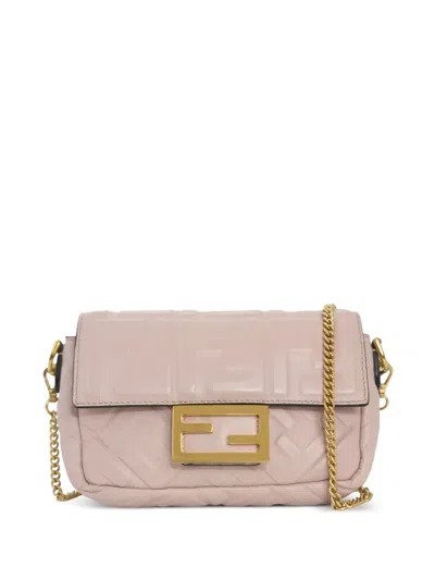 Pre-owned Fendi Ff-debossed Baguette Two-way Bag In Pink