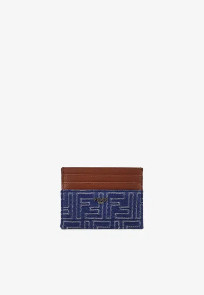 Fendi Ff Denim And Leather Cardholder In Blue