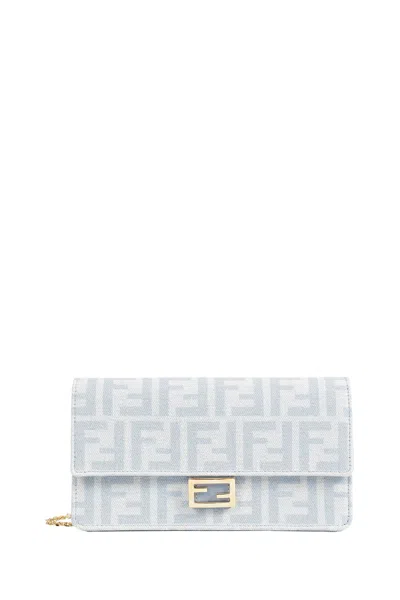 Fendi Ff Denim Baguette On Chain Wallet In Blue