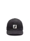 Fendi Men Denim Baseball Hat With Logo Embroidery In Black