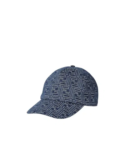 Fendi Ff Denim Baseball Cap In Blue