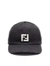 Fendi Men Denim Baseball Hat With Logo Embroidery In Black