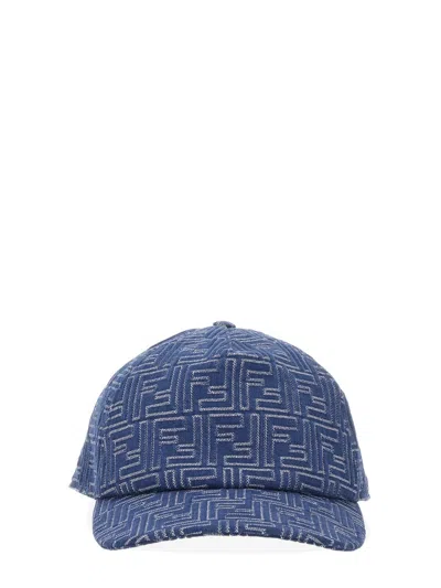 Fendi Ff Denim Baseball Hat In Blue