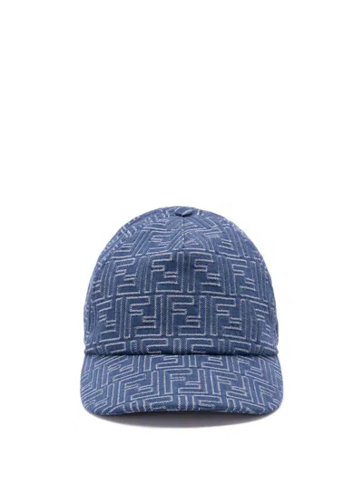 Fendi `ff` Denim Baseball Hat In Blue
