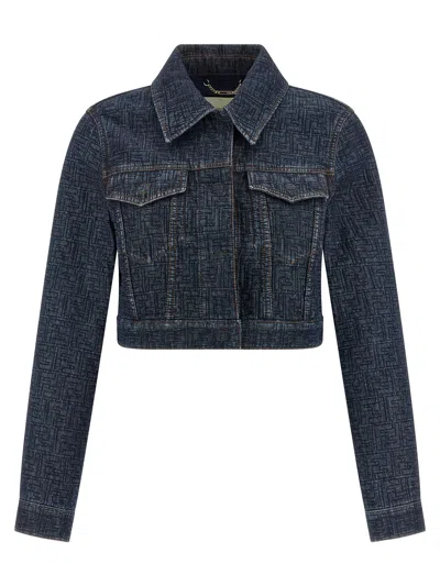 Fendi Padded Ff Jacquard Denim Jacket In Blue
