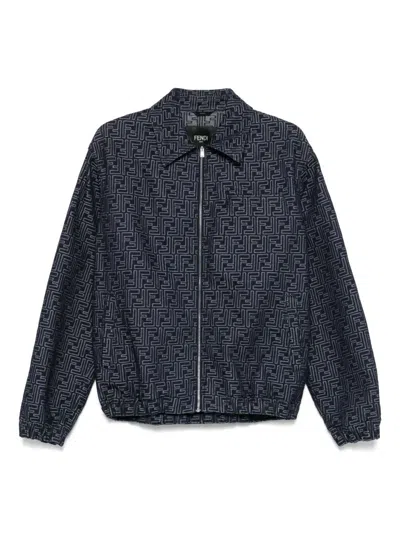 Fendi Embroidered Denim Bomber Jacket In Blue
